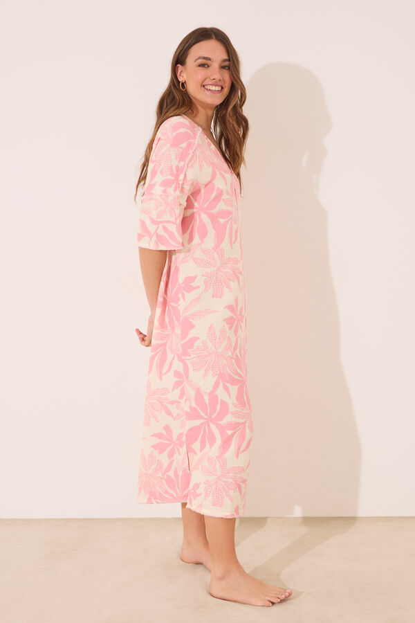 Womensecret Vestido largo de muselina 100% algodón estampado flores rosa