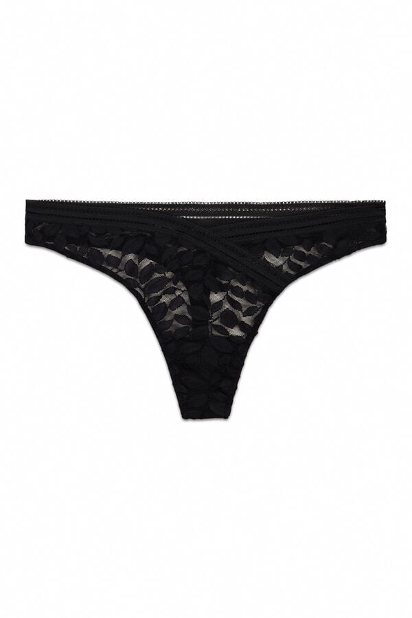 Women'secret Tanga cintura "V" de encaje negra negro