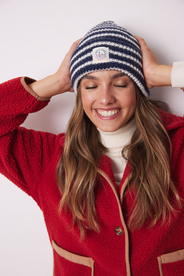 Womensecret Gorro tipo beanie rayas navy azul