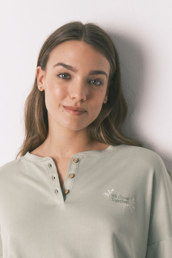 Women'secret Pijama larga de patchwork súper suave verde