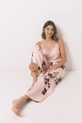 Womensecret Conjunto floral de satén rosa de 3 piezas rosa