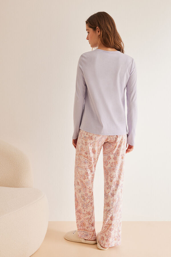 Womensecret Pijama larga 100% algodón malva Paisley rosa