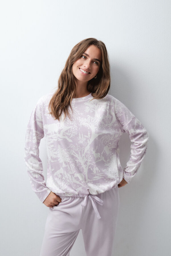 Women'secret Pijama larga de terciopelo malva estampado