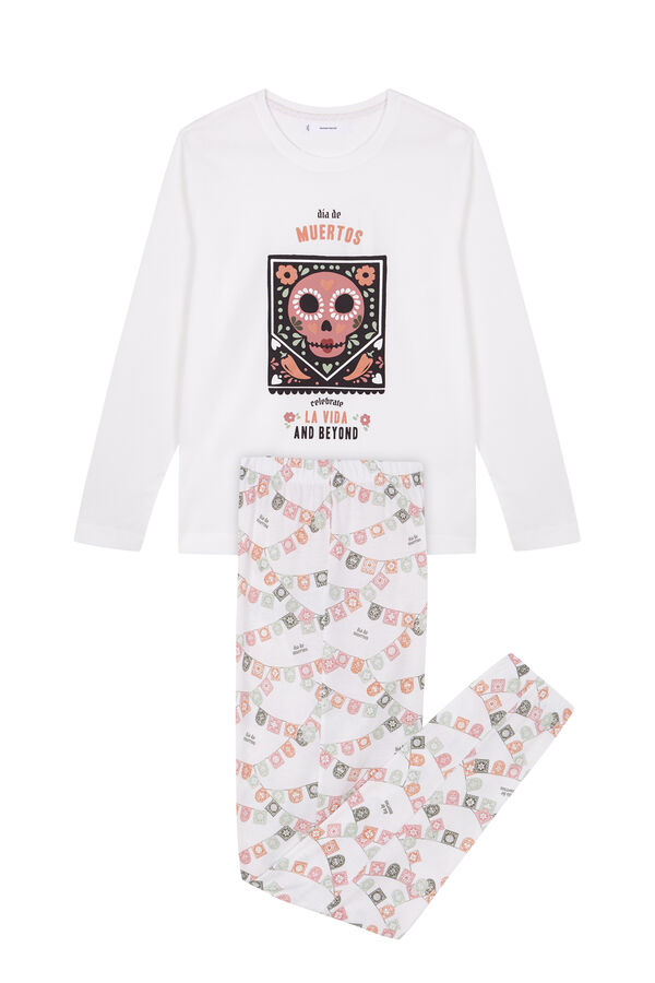Women'secret Pijama larga"Día de Muertos" 100% algodón, color marfil marfil