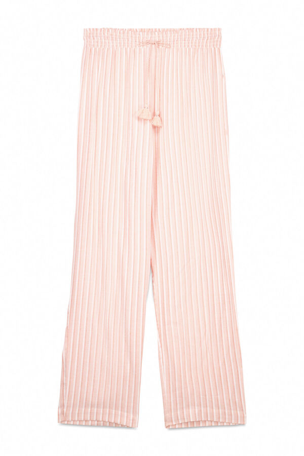 Women'secret Pantalón largo de franela a rayas naranjas naranja
