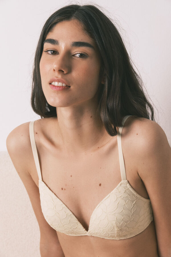 Women'secret Brasier triangular CHARMING relleno de encaje beige caf&eacute;