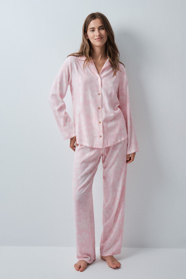 Women'secret Pijama larga camisera estampado floral bicolor rosa