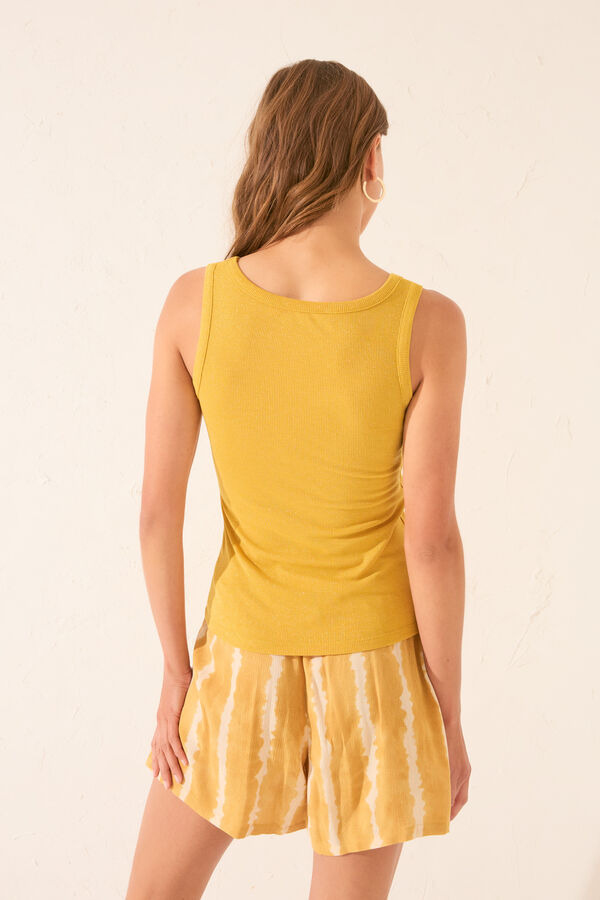 Womensecret Playera de tirantes acanalado de lúrex dorado amarillo