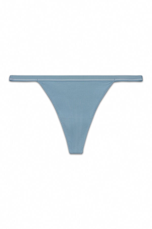 Women'secret Tanga tira acanalada de algod&oacute;n verde azul