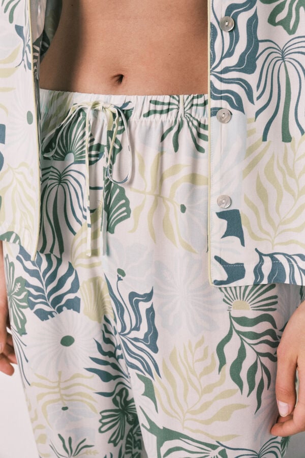Women'secret Pijama camisera larga estampado tropical kaki