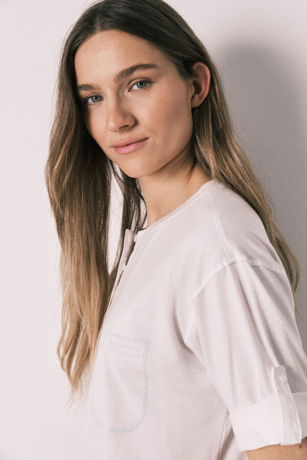 Women'secret Pijama de manga corta y pantal&oacute;n a rayas de algod&oacute;n verde marfil