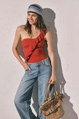 Women'secret Traje de ba&ntilde;o moldeador con volante asim&eacute;trico naranja naranja