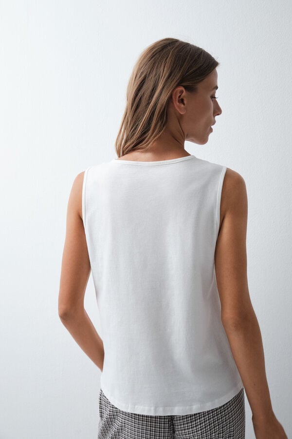 Women'secret Playera sin mangas de algod&oacute;n blanco blanco