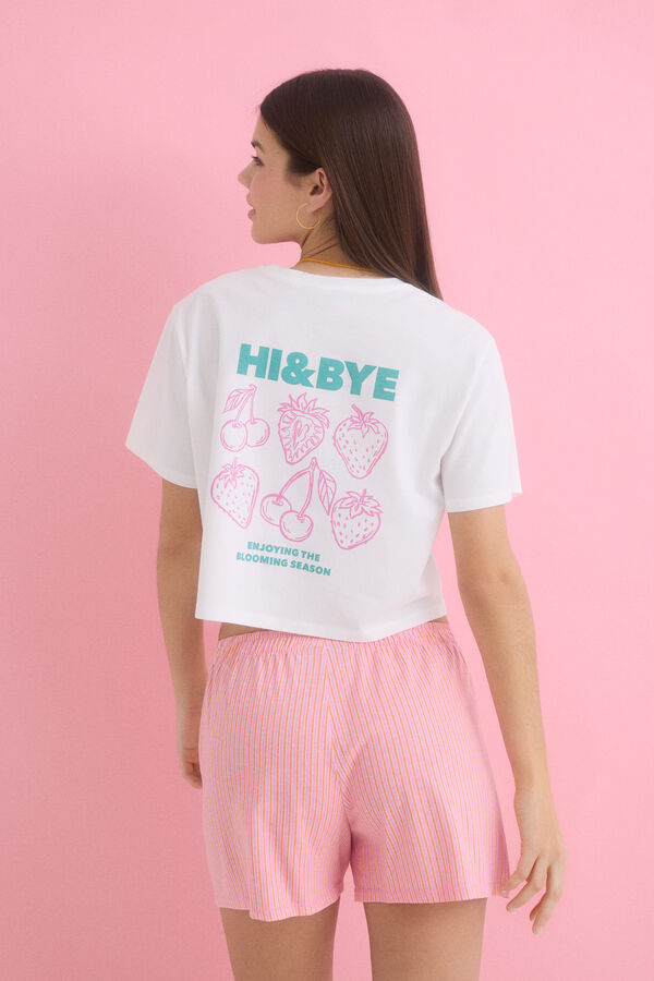 Womensecret Pijama corta rosa 100% algodón marfil