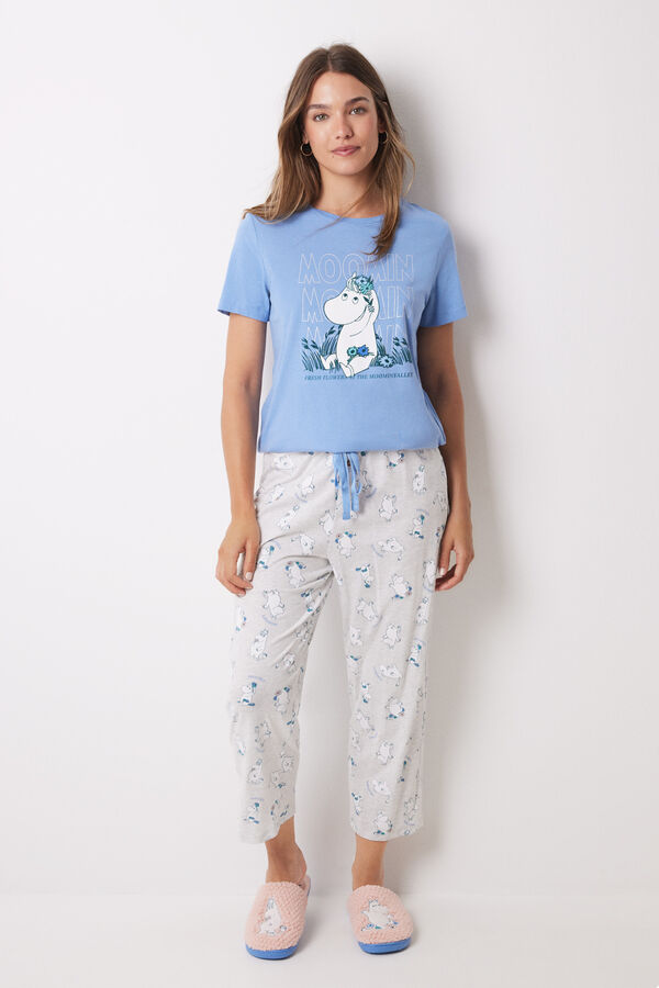 Womensecret Pijama larga Capri 100% algodón Moomin azul