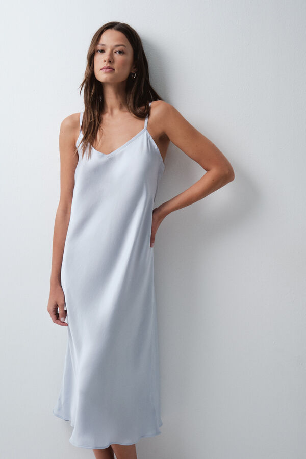 Women'secret Camis&oacute;n largo de tirantes satinado azul azul