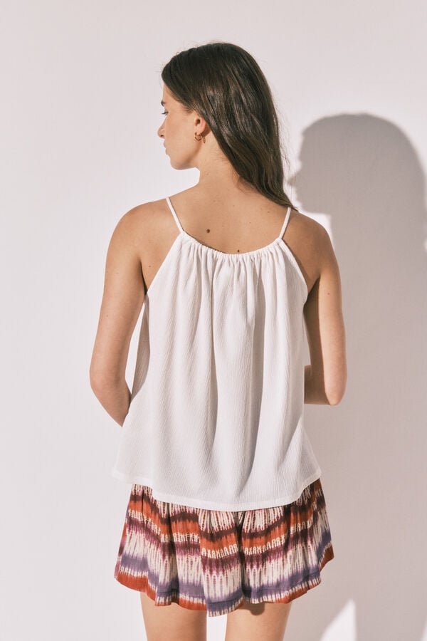 Women'secret Top de tirantes con cuentas blanco marfil