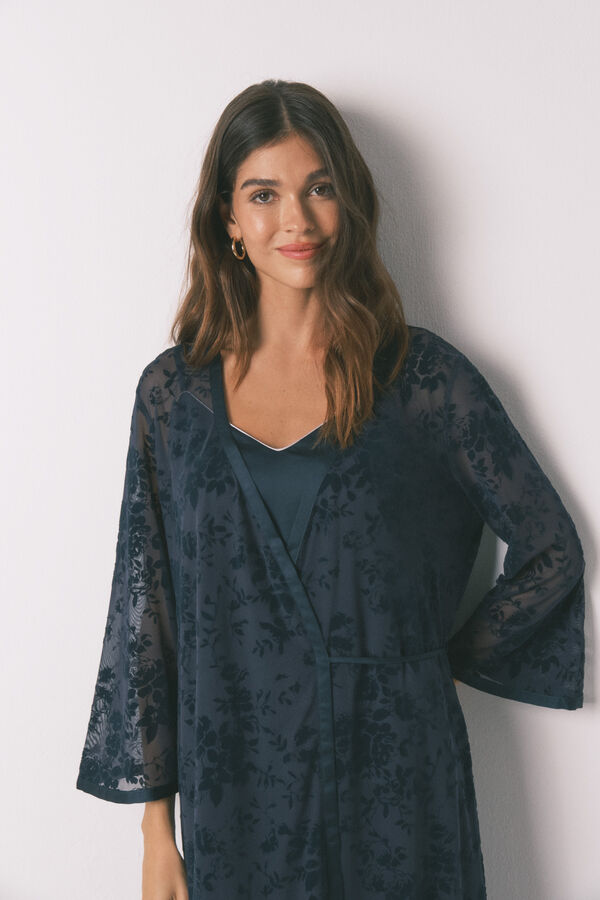 Women'secret Bata larga holgado de satén azul azul