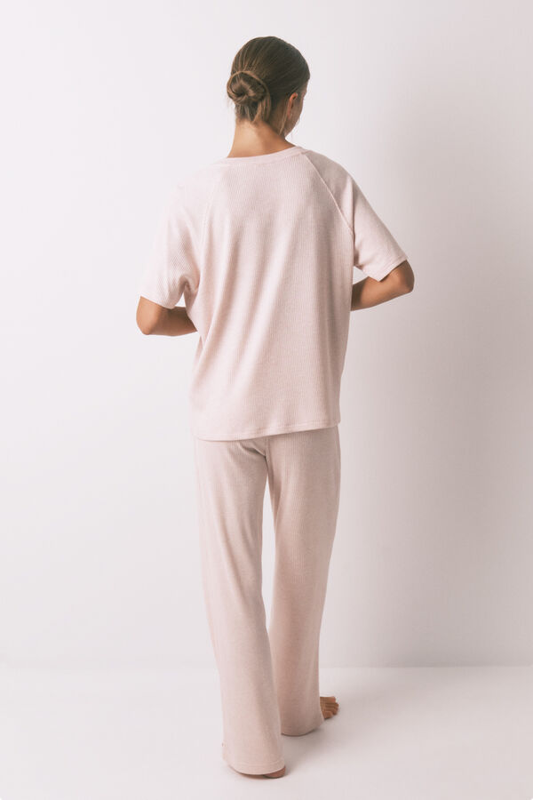 Women'secret Pijama larga de canalé cepillado rosa rosa