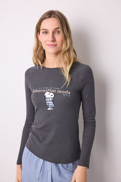 Womensecret Playera de manga larga acanalada de Snoopy gris