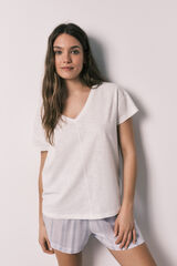 Women'secret Pijama corta de algod&oacute;n y viscosa a rayas marfil