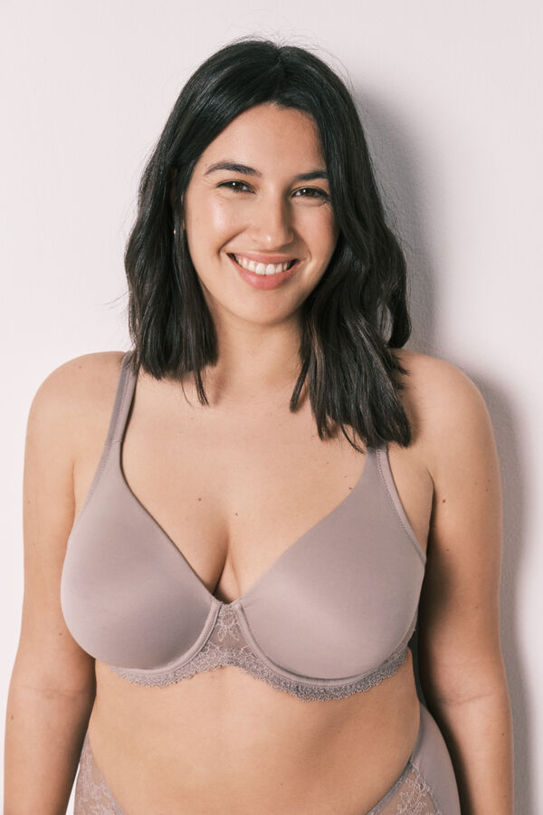 Women'secret Brasier reductor de microfibra y encaje beige REAL nude