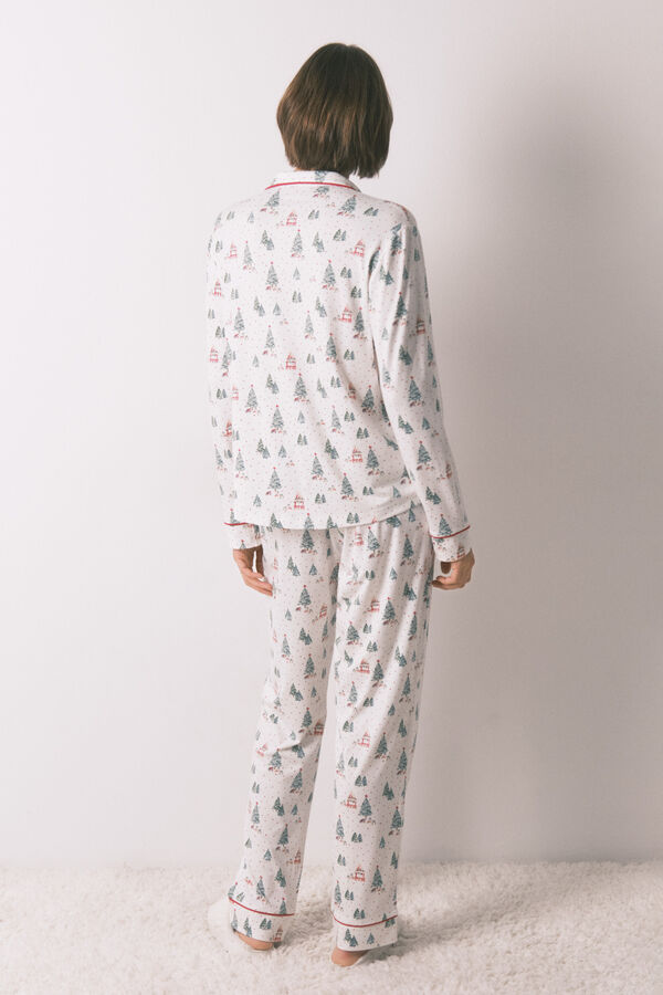 Women'secret Pijama camisera largo con estampado navidad blanco marfil