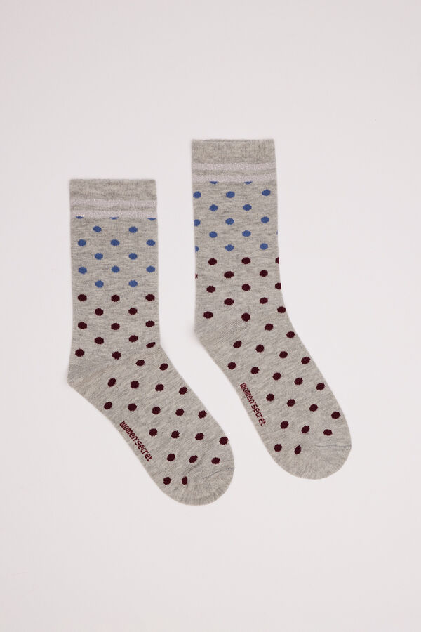 Womensecret Calcetines largos algodón topos azul lurex gris