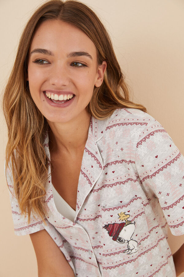 Womensecret Pijama camisera algodón cenefa Snoopy gris