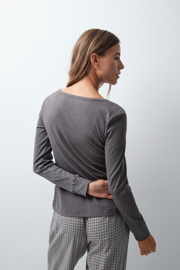 Women'secret Playera manga larga de algod&oacute;n gris gris