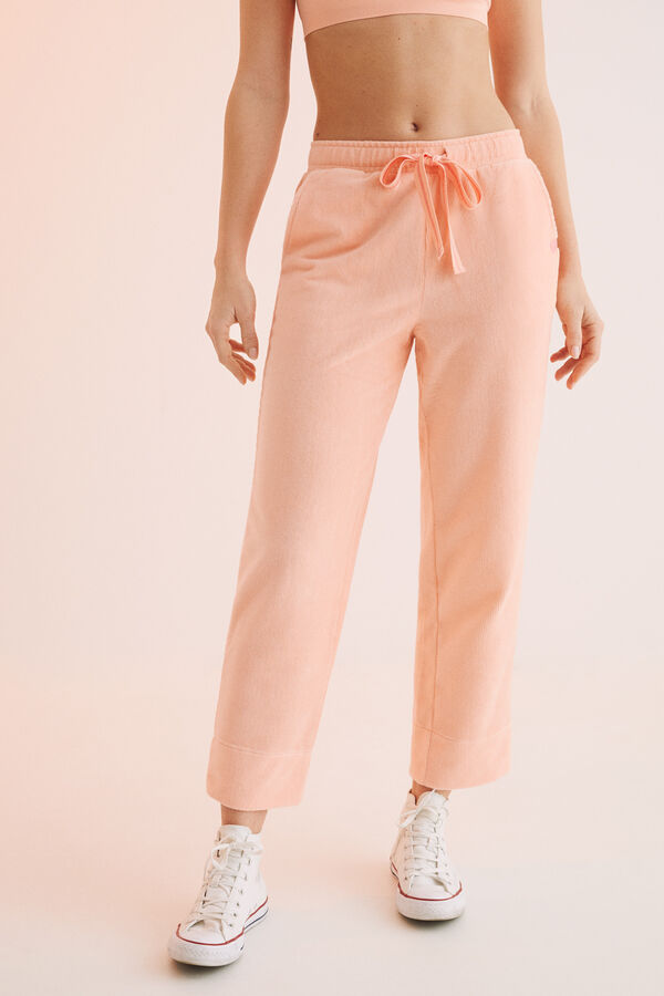 Womensecret Pantalón largo pana algodón rosa naranja