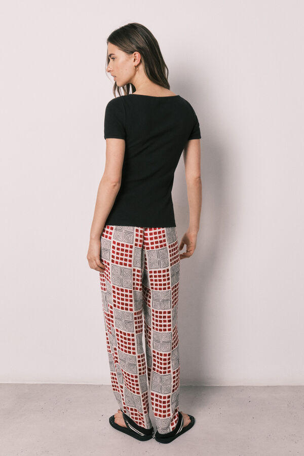 Women'secret Pijama larga de manga corta de algod&oacute;n negro