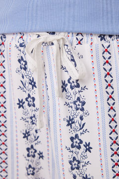 Womensecret Pantalón pijama rayas flores blanco