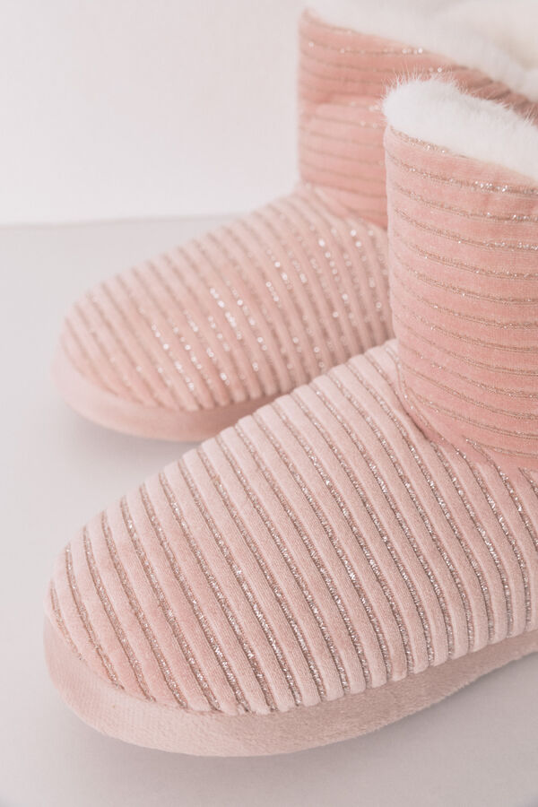 Women'secret Pantuflas para casa bota acanaladas de lurex rosa rosa