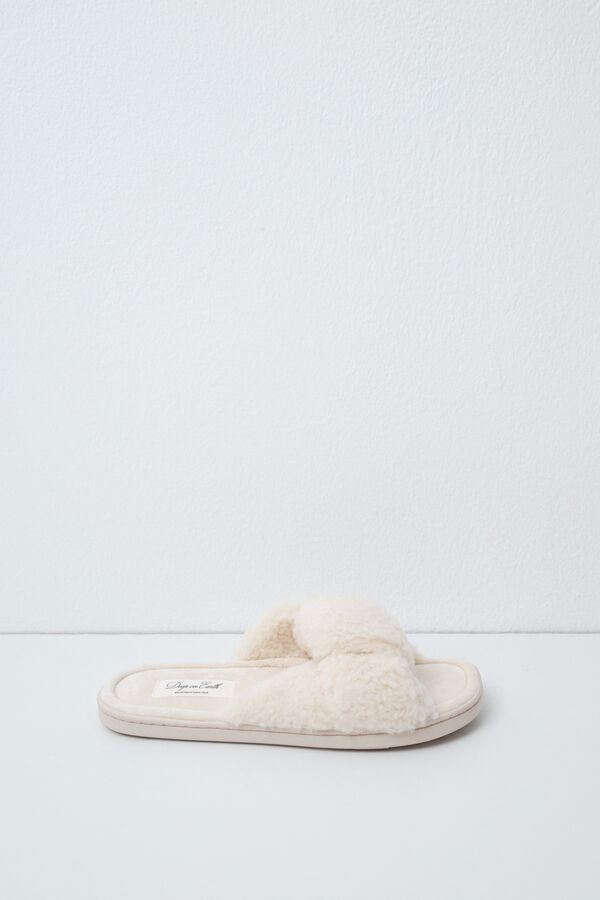 Women'secret Pantunflas de nudo borreguito blanco marfil
