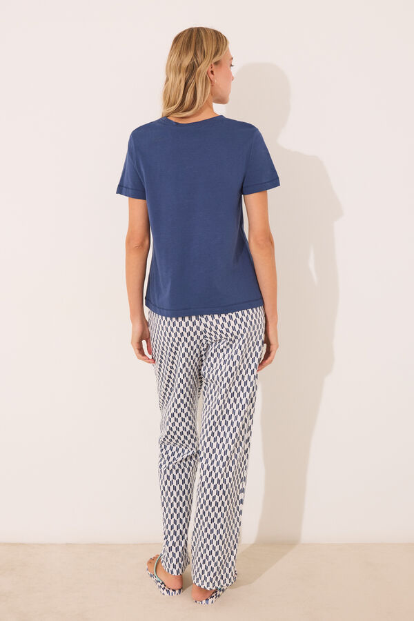 Womensecret Pijama larga geométrico de Snoopy 100 % algodón azul