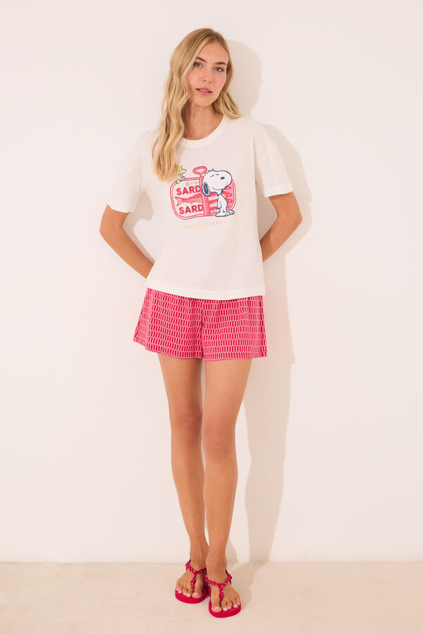 Womensecret Pijama corta rojo de Snoopy 100 % algodón marfil