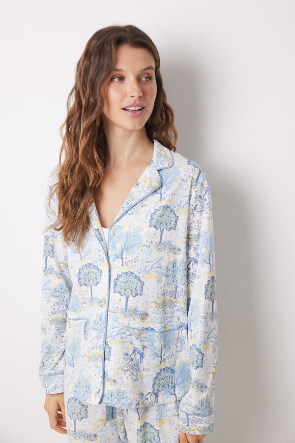 Womensecret Pijama larga camisera algodón allover paisaje estampado