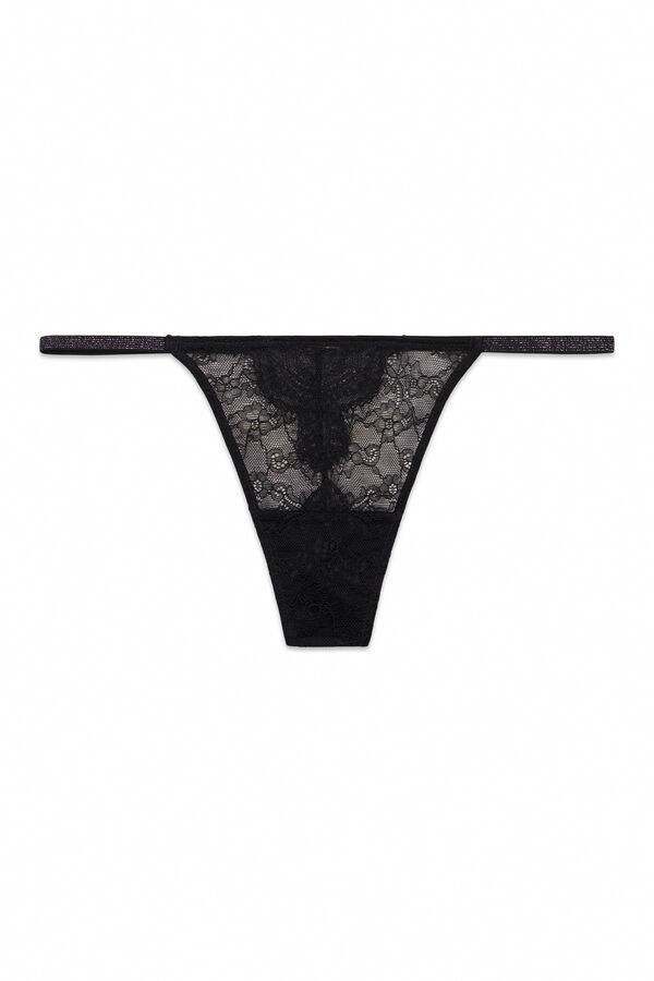 HI&BYE Tanga de encaje floral negro negro