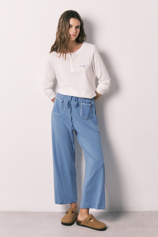 Women'secret Pantal&oacute;n capri 100% algod&oacute;n azul azul