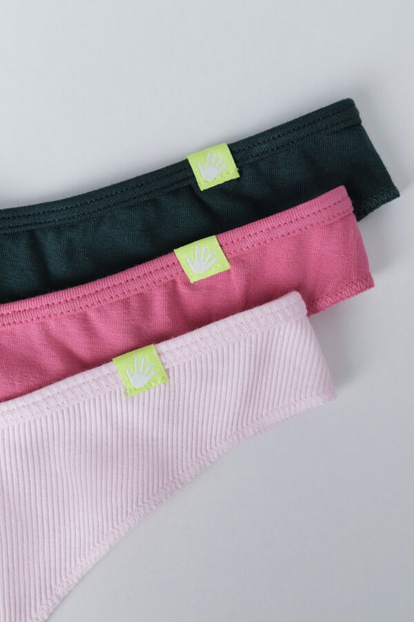 HI&BYE Pack de 3 tangas en verde, rosa y fucsia rosa