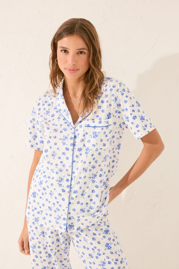 Womensecret Pijama camisera con estampado floral blanco blanco
