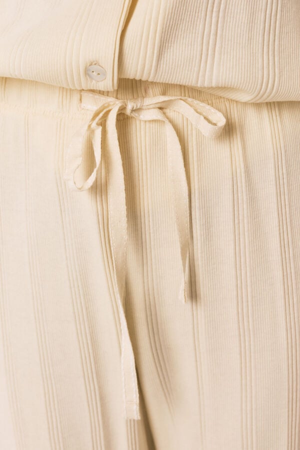 Women'secret Pijama camisera acanalada de algod&oacute;n amarilla marfil