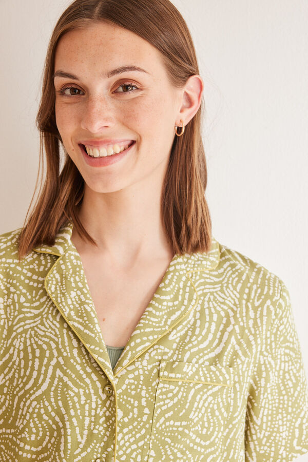 Womensecret Pijama camisera capri étnica verde estampado