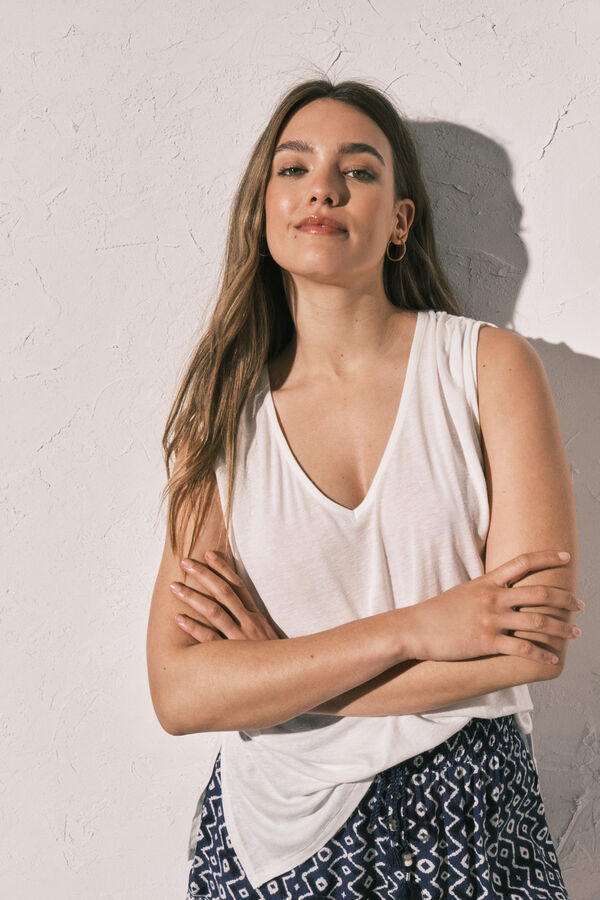 Women'secret Playera sin mangas beige marfil