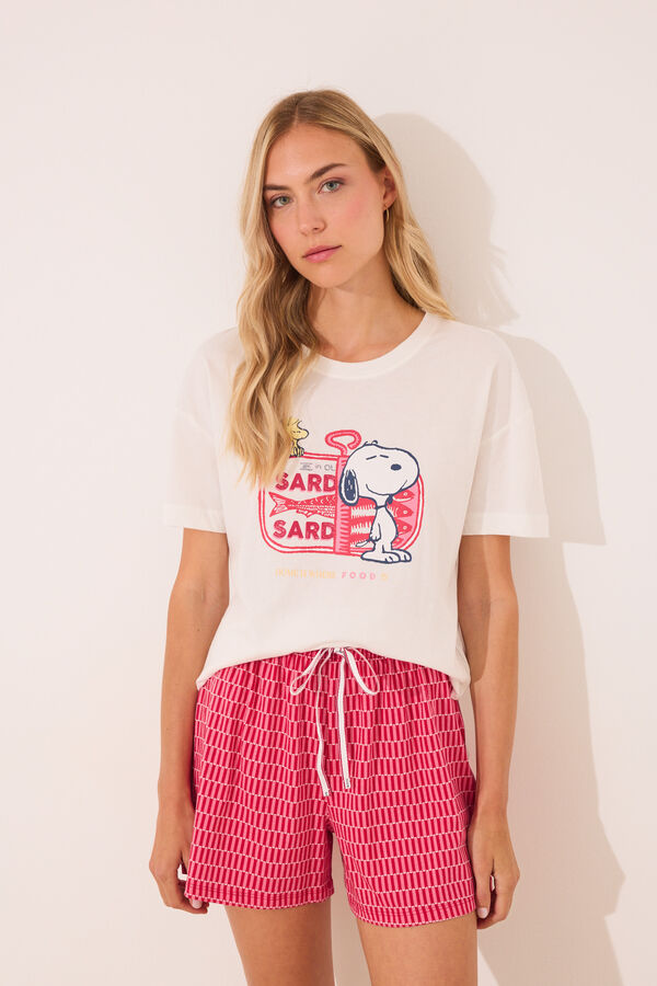 Womensecret Pijama corta rojo de Snoopy 100 % algodón marfil
