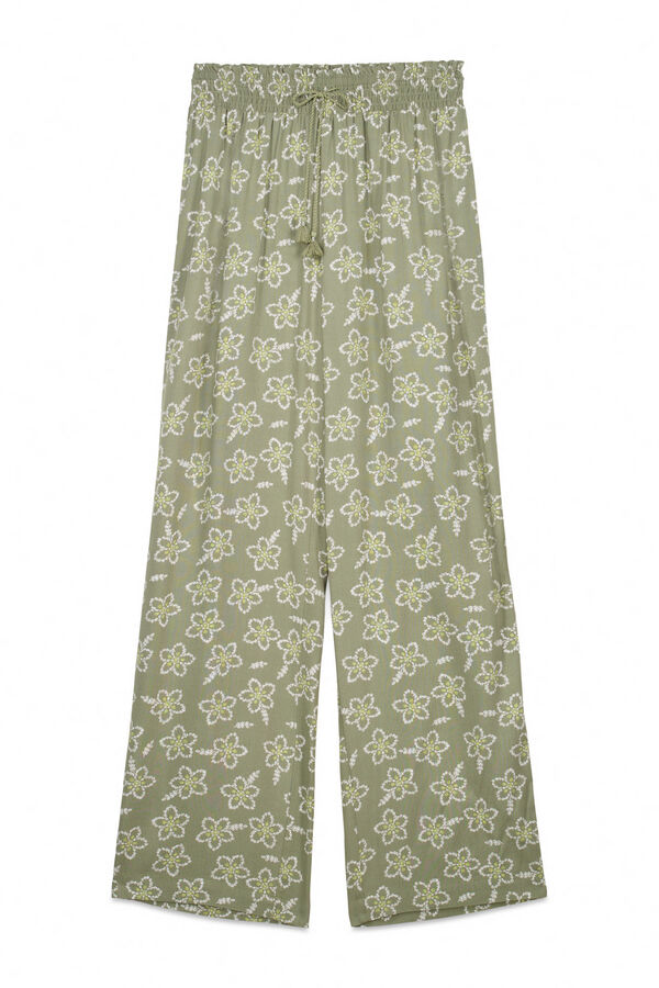 Womensecret Pantalón largo de viscosa con flores color caqui  kaki
