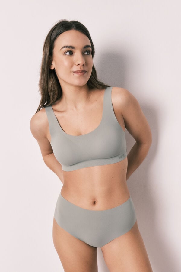 Women'secret Panty alta clean cut de microfibra kaki kaki