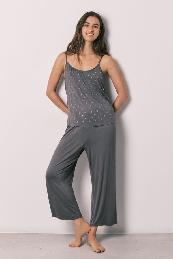Women'secret Pijama larga de tirantes gris gris