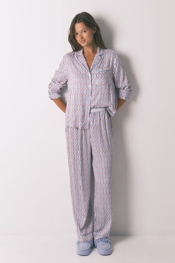Women'secret Pijama camisera de satén con estampado geométrico púrpura